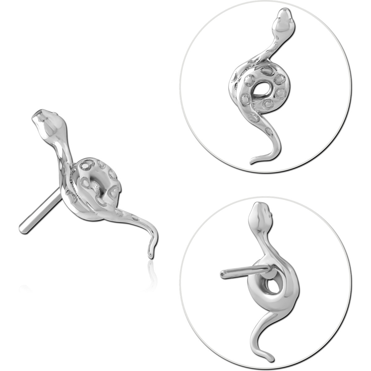 14K WHITE GOLD TOP WITH TITANIUM THREADLESS PIN COILED SNAKE