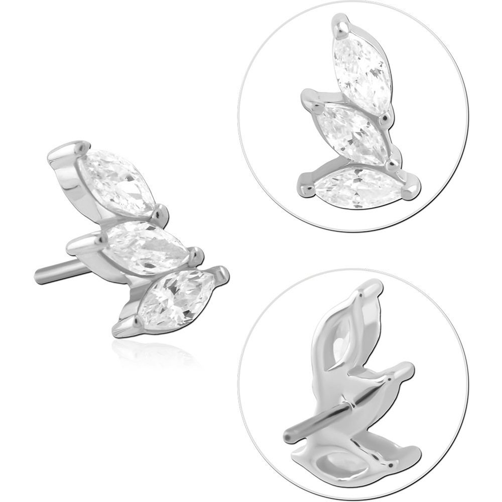 14K WHITE GOLD TOP WITH TITANIUM THREADLESS PIN VERTICAL TRIPLE MARQUISE GEM