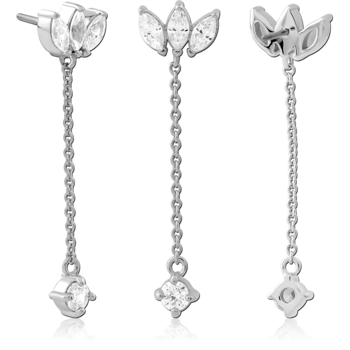 14K WHITE GOLD TOP WITH TITANIUM THREADLESS PIN MARQUISE CLUSTER CHAIN DROP GEM