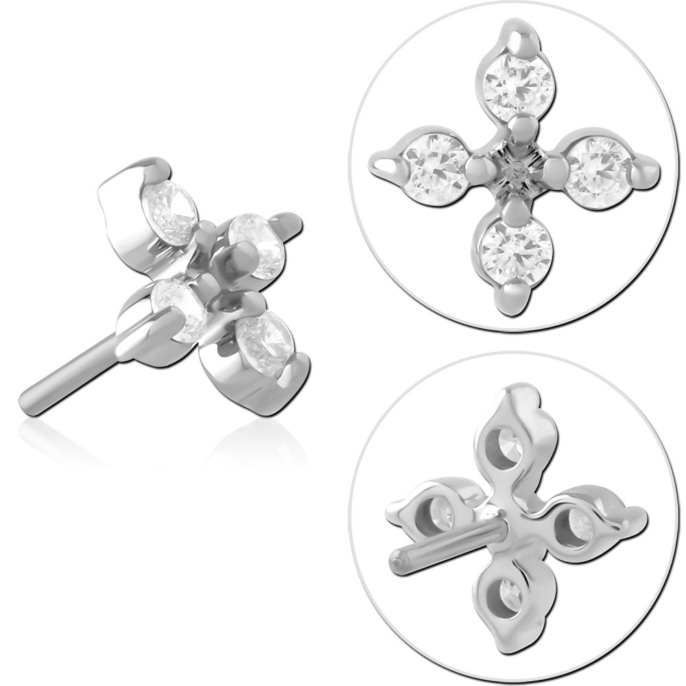 14K WHITE GOLD THREADLESS TOP FOUR GEM CLOVER CLUSTER