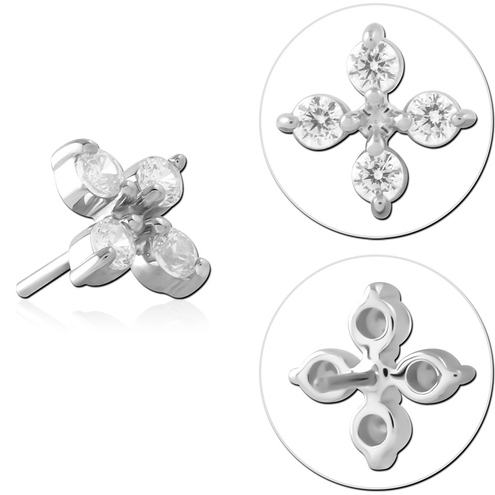 14K WHITE GOLD THREADLESS TOP FOUR GEM QUATREFOIL CLUSTER