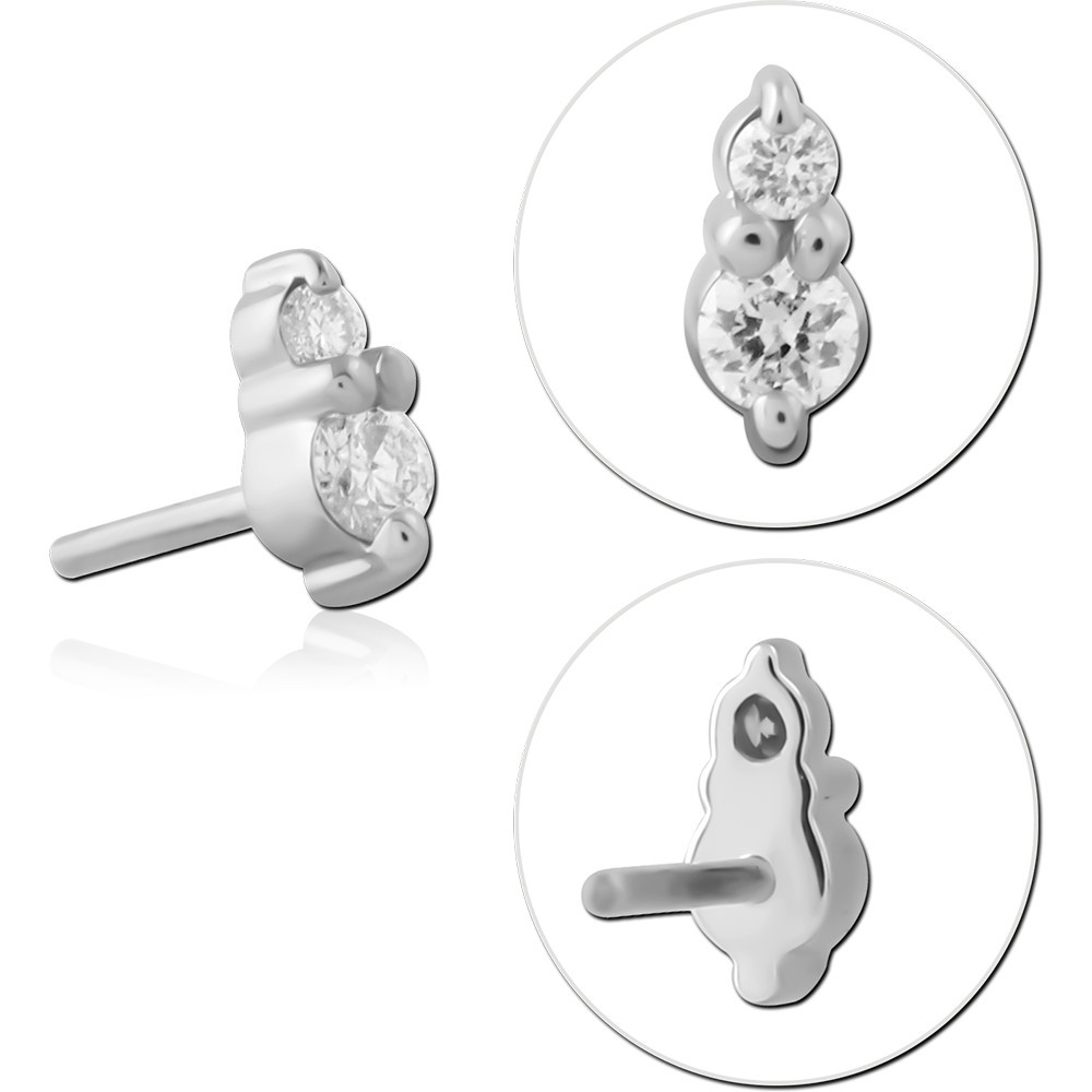 14K WHITE GOLD TOP WITH TITANIUM THREADLESS PIN GRADUATED TRIPLE GEM CLUSTER