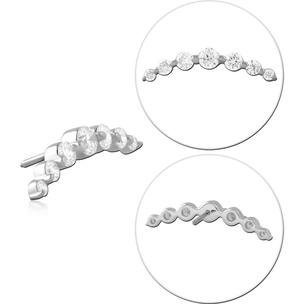 14K WHITE GOLD THREADLESS TOP GRADUATED ROUND GEM CURVED ARC