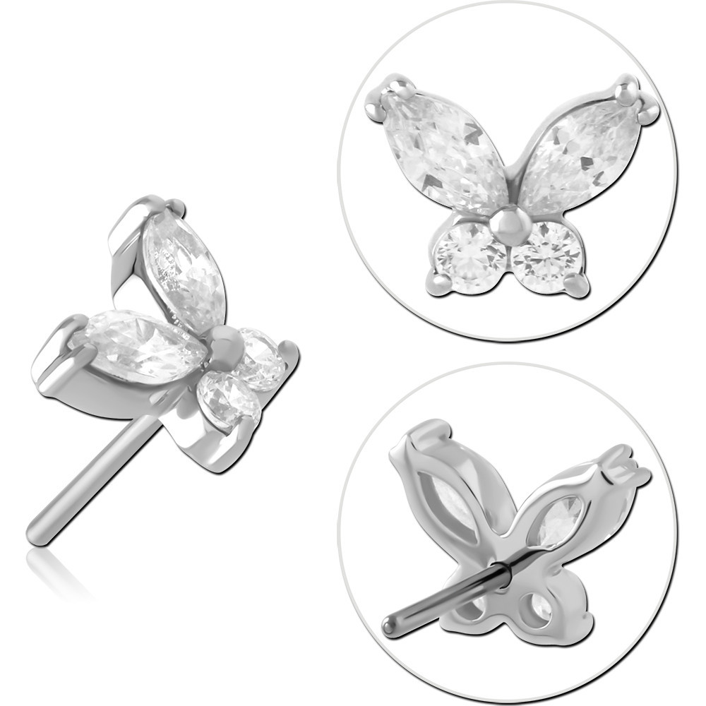 14K WHITE GOLD THREADLESS TOP BUTTERFLY MARQUISE AND ROUND GEMS