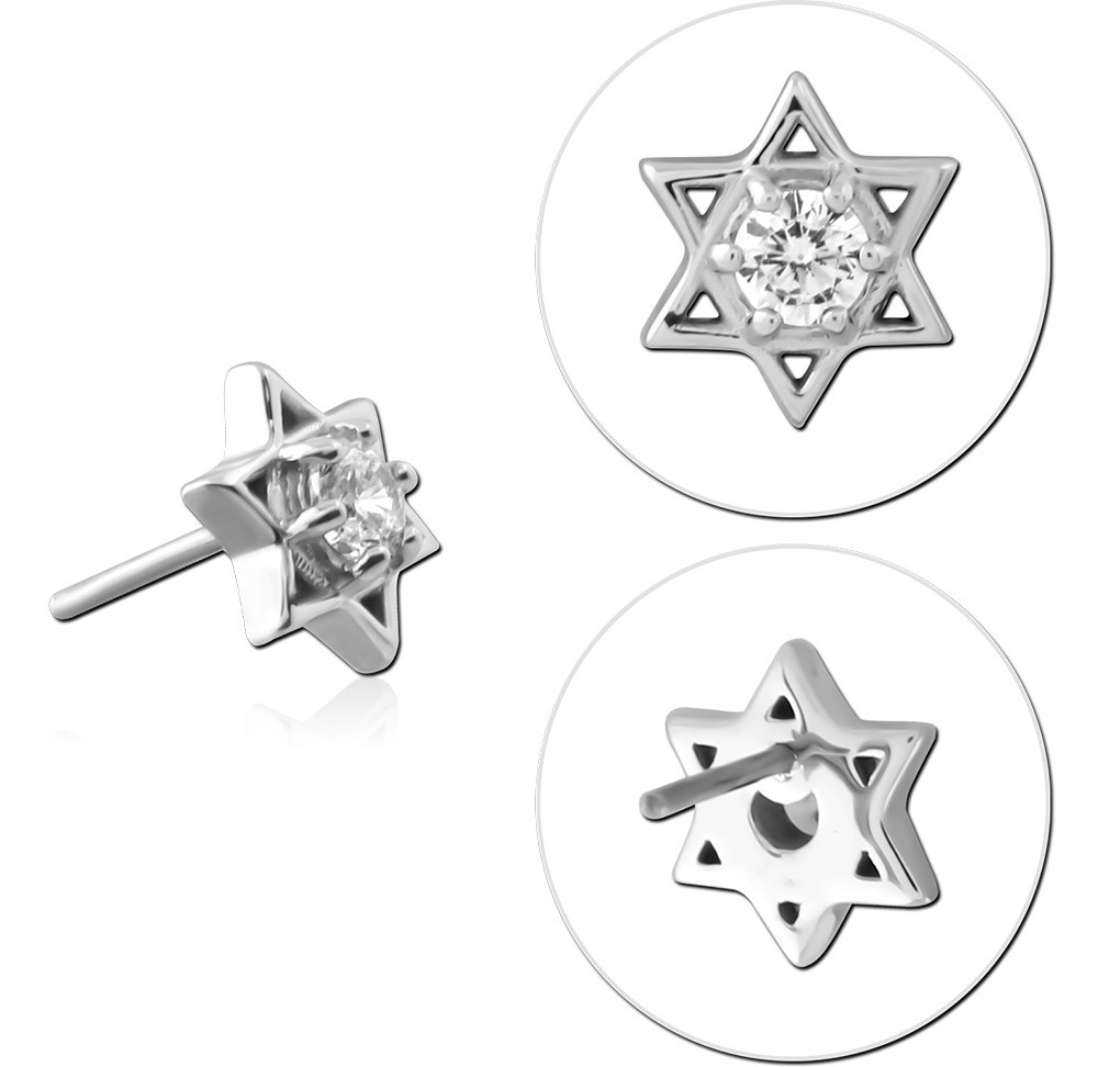 14K WHITE GOLD THREADLESS ATTACHMENT STAR OF DAVID CENTER GEM