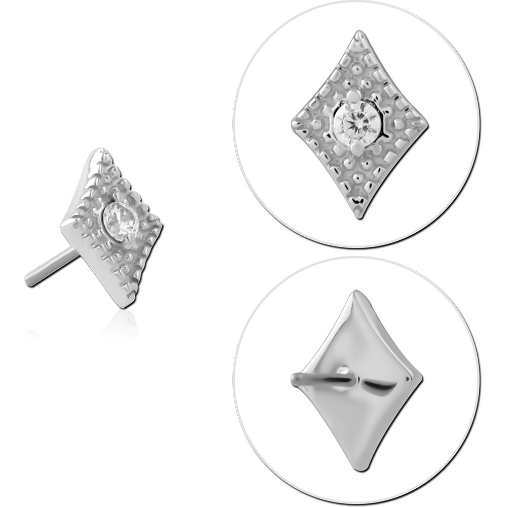 14K WHITE GOLD THREADLESS ATTACHMENT DIAMOND PLATE TEXTURED SINGLE GEM