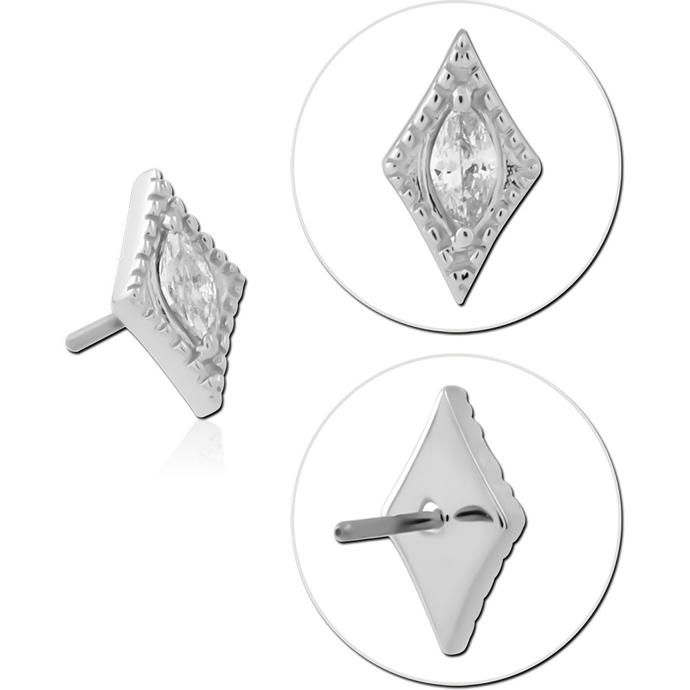 14K WHITE GOLD TOP WITH TITANIUM THREADLESS PIN MARQUISE GEM BEADED FRAME