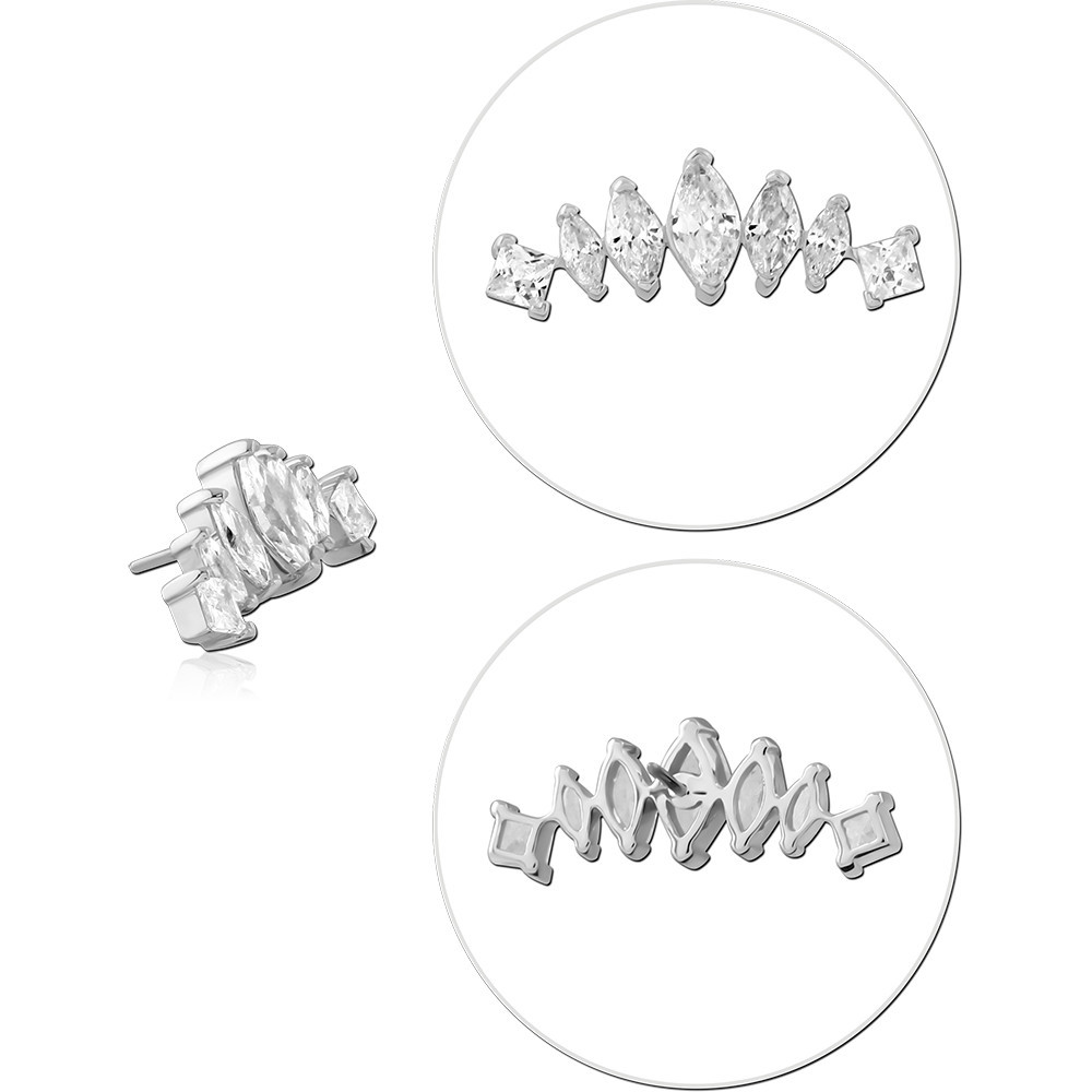 14K WHITE GOLD THREADLESS ATTACHMENT MARQUISE AND SQUARE GEM ARC