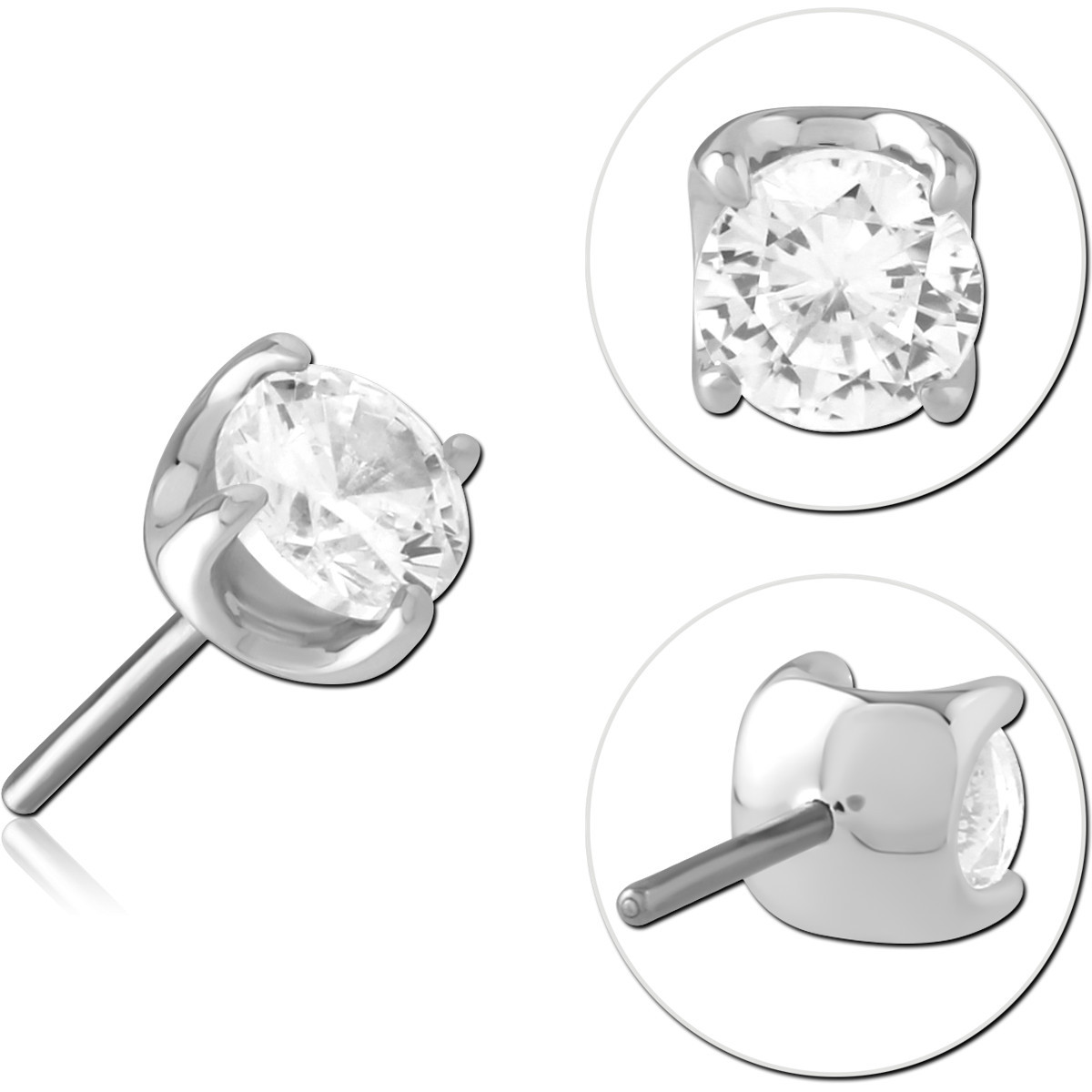 14K WHITE GOLD THREADLESS TOP PRONG SET ROUND SOLITAIRE GEM