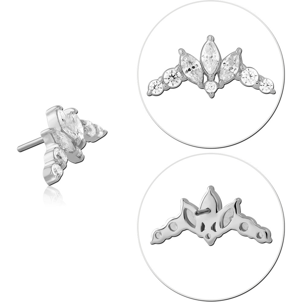 14K WHITE GOLD THREADLESS ATTACHMENT MARQUISE AND ROUND GEM CROWN