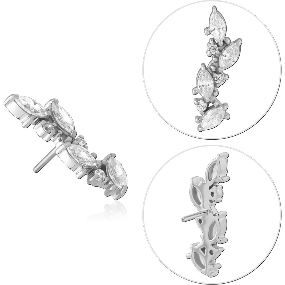 14K WHITE GOLD THREADLESS ATTACHMENT LEFT MARQUISE LEAF GEM CLUSTER