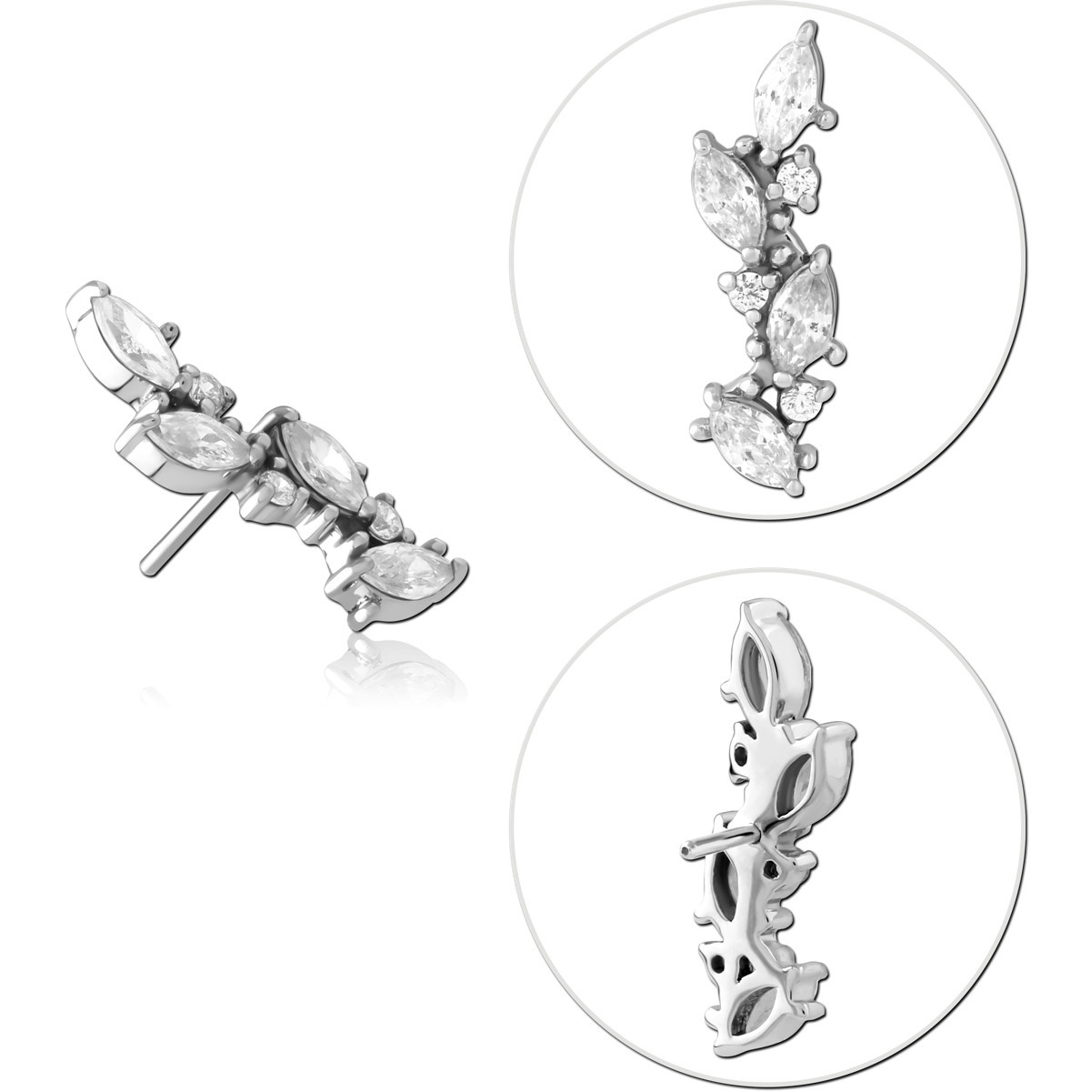 14K WHITE GOLD THREADLESS ATTACHMENT RIGHT MARQUISE LEAF GEM CLUSTER