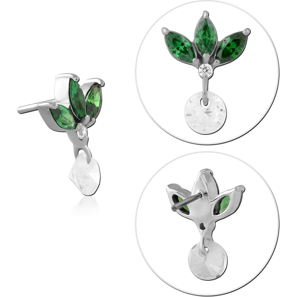 14K WHITE GOLD THREADLESS TOP TRIPLE MARQUISE GEMS WITH DANGLE CHARM
