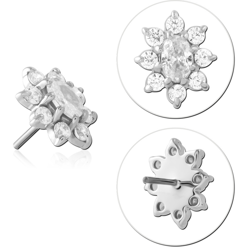 14K WHITE GOLD THREADLESS TOP FLOWER CLUSTER WITH MARQUISE CENTER GEMS