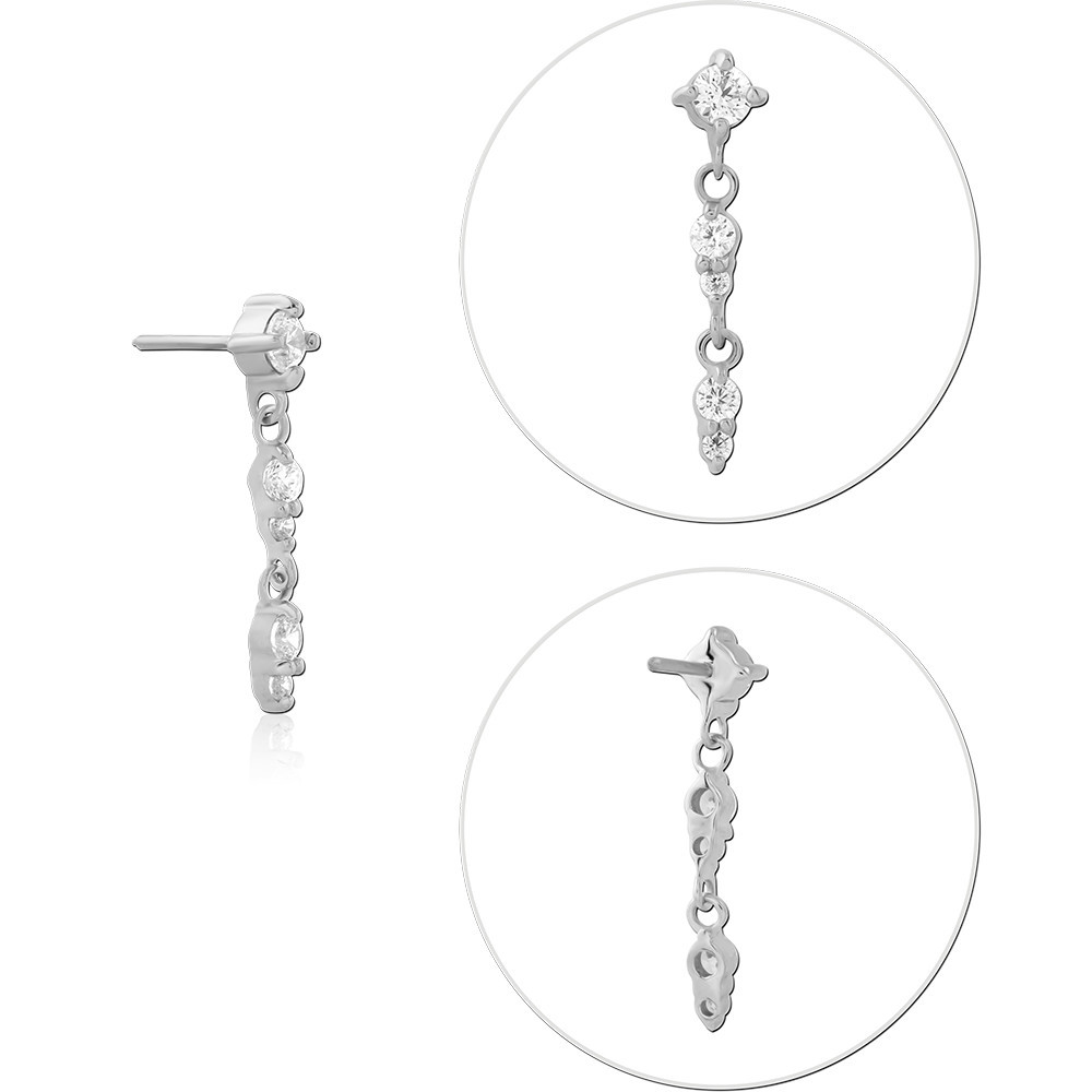 14K WHITE GOLD TOP WITH TITANIUM THREADLESS PIN GRADUATED GEMS WITH DANGLE CHARM