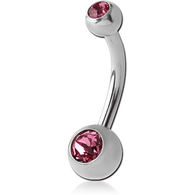 TITANIUM DOUBLE SWAROVSKI CRYSTAL JEWELLED MINI NAVEL BANANA