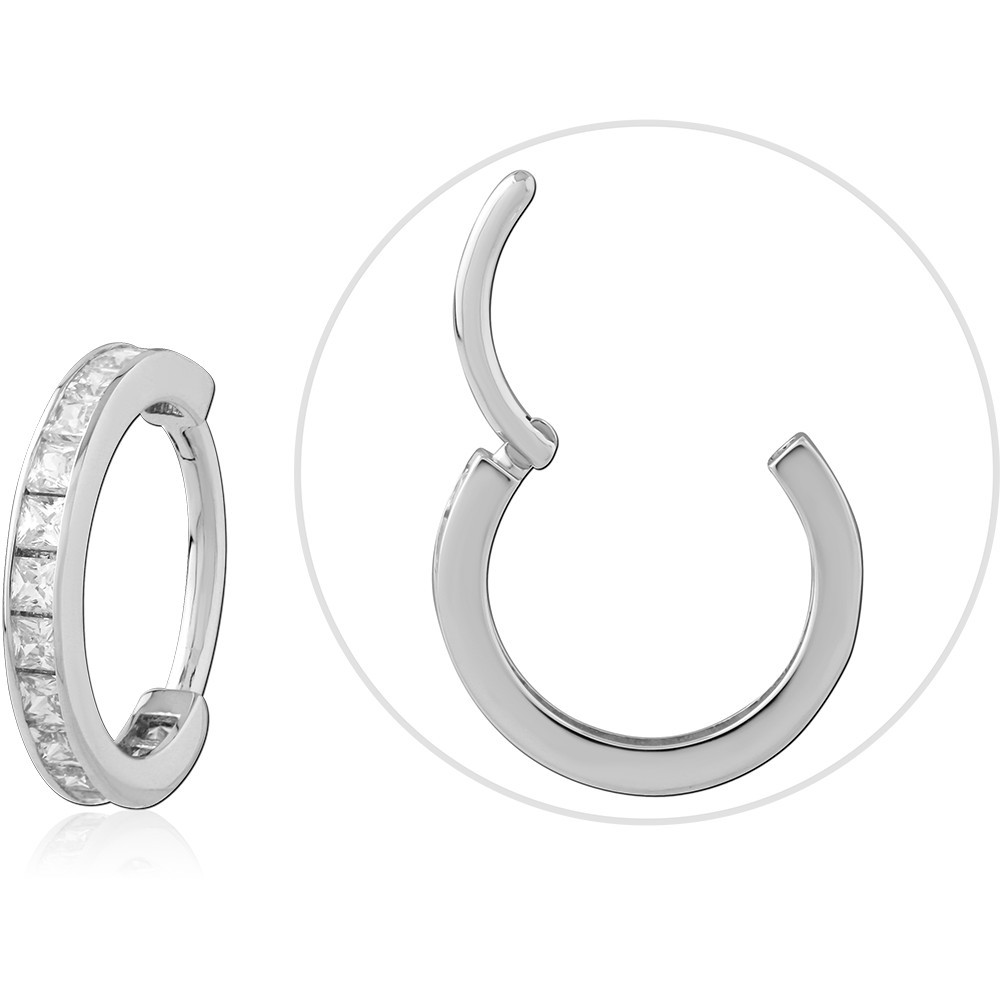 14K WHITE GOLD HINGE SEGMENT RING CHANNEL SET GEM ROW