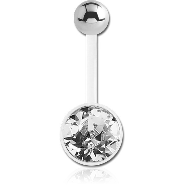 ANTIMICROBIAL BIOFLEX SWAROVSKI CRYSTAL JEWELED CUP NAVEL BANANA WITH TITANIUM BALL