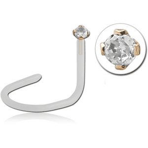 BIOFLEX INTERNAL CURVED NOSE STUD WITH 18K GOLD PRONG SET CZ ATTACHMENT