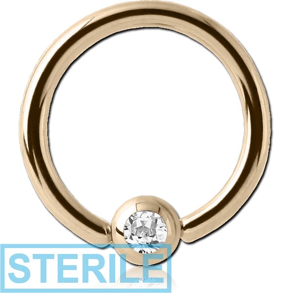 STERILE 14K GOLD PREMIUM CRYSTAL JEWELLED BALL CLOSURE RING