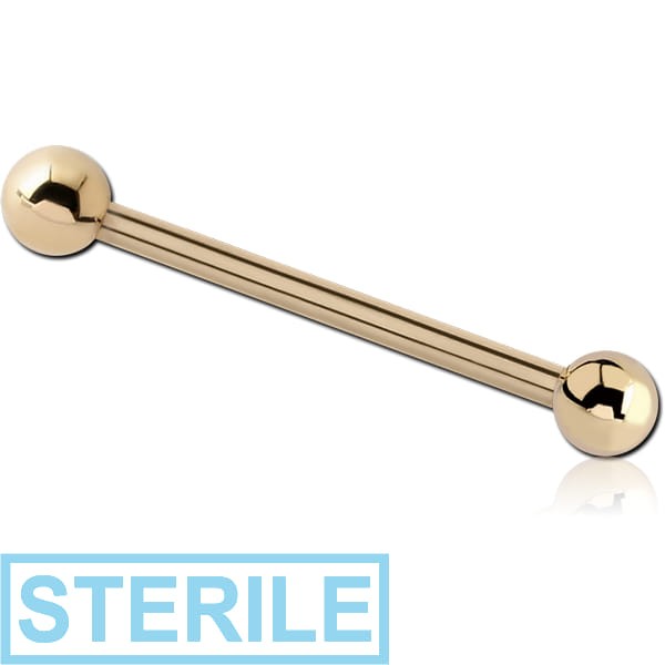 STERILE 14K GOLD BARBELL WITH HOLLOW BALLS