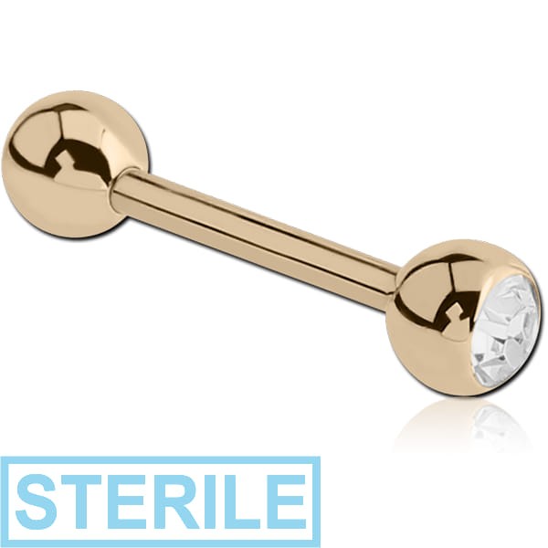 STERILE 14K GOLD JEWELLED BARBELL WITH ONE HOLLOW BALL