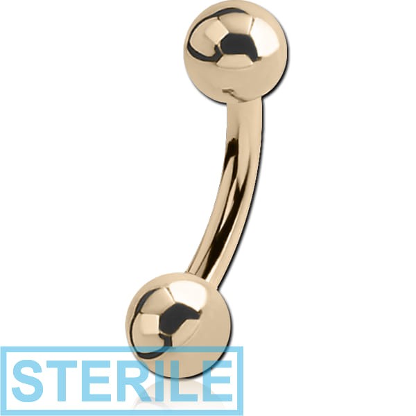 STERILE 14K GOLD CURVED BARBELL WITH HOLLOW BALLS