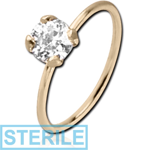 STERILE 14K GOLD SEAMLESS RING PRONG SET CZ