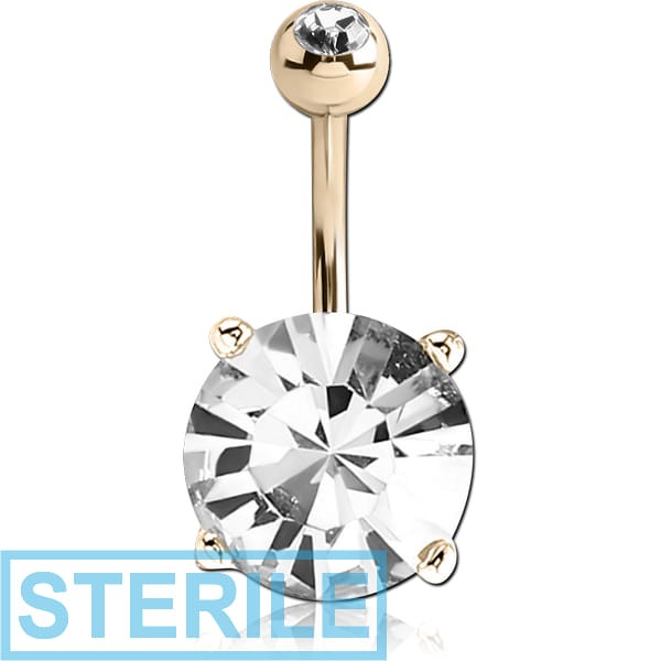 STERILE 14K GOLD ROUND PRONG SET 11MM CZ NAVEL BANANA WITH JEWELLED TOP BALL