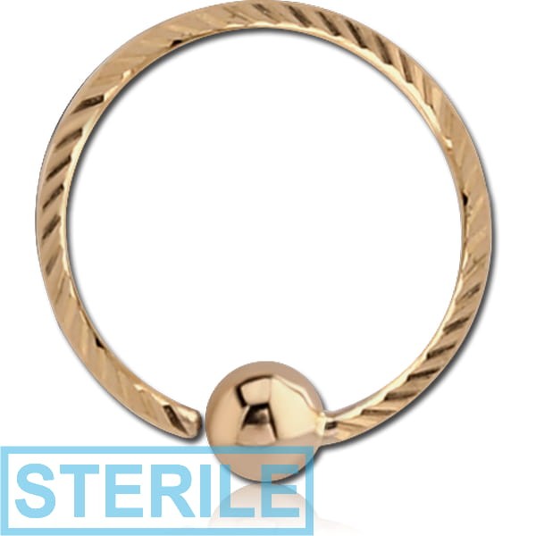 STERILE 14K GOLD FIXED BEAD RING WITH DIAMOND CUTTING AND BALL PLAIN