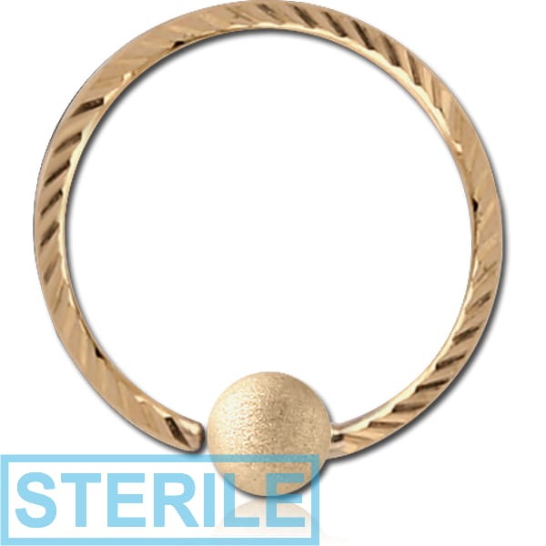 STERILE 14K GOLD FIXED BEAD RING WITH DIAMOND CUTTING AND BRUSHED BALL