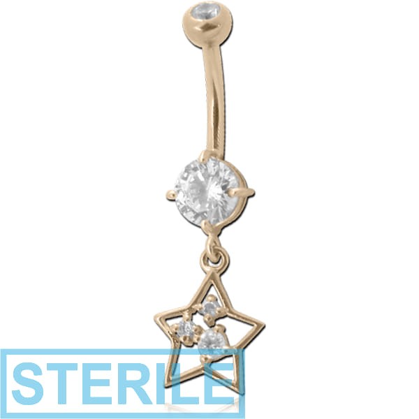 STERILE 14K GOLD DOUBLE JEWELLED NAVEL BANANA WITHCZ STAR CHARM