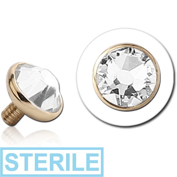 STERILE 14K GOLD PREMIUM CRYSTAL JEWELLED DISC FOR 1.2MM INTERNALLY THREADED PINS
