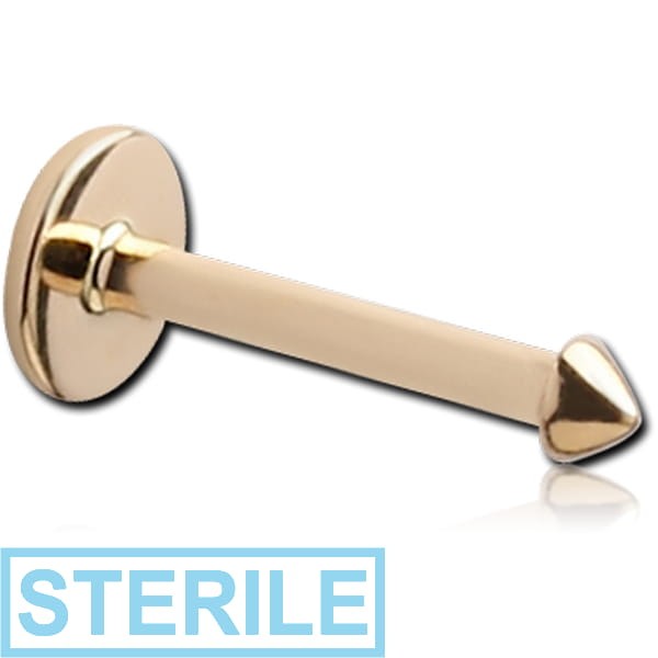 STERILE 14K GOLD INTERNALLY THREADED MICRO LABRET WITH CONE