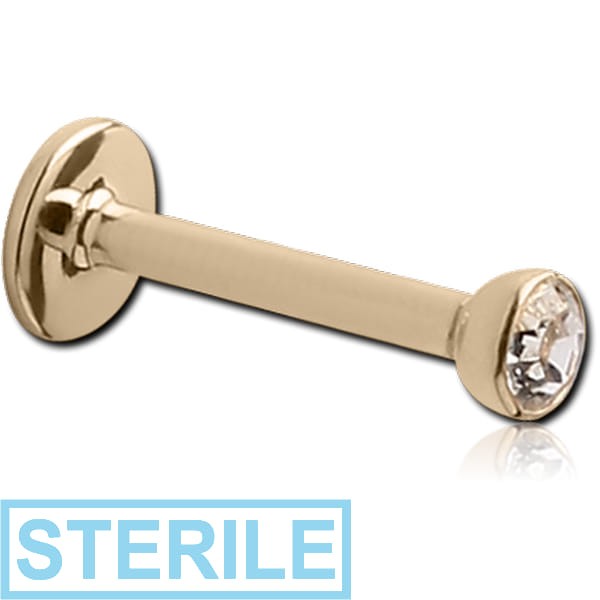 STERILE 14K GOLD INTERNALLY THREADED BEZEL SET WHITE DIAMOND LABRET
