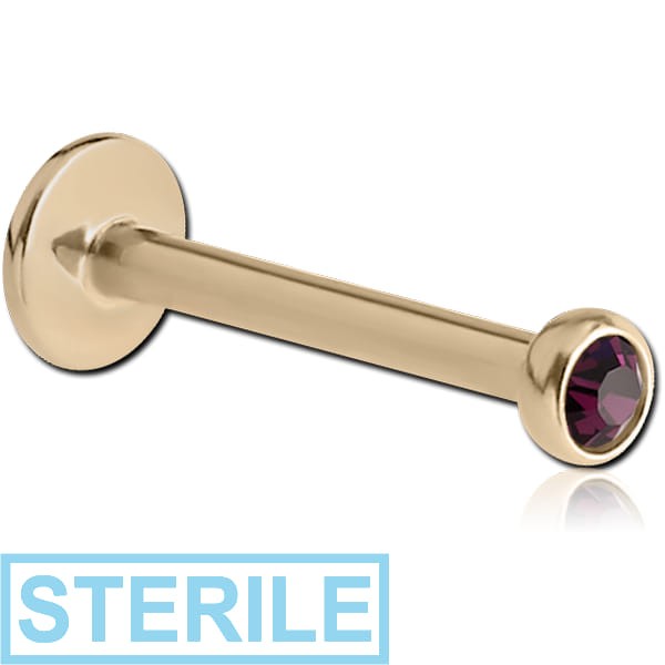 STERILE 14K GOLD INTERNALLY THREADED JEWELLED DISC MICRO LABRET