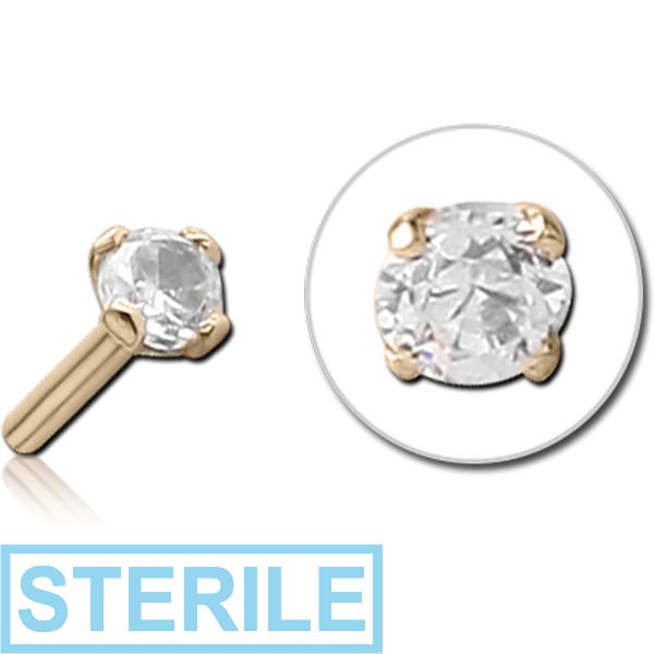 STERILE 14K GOLD PRONG SET 2MM JEWELLED PUSH FIT ATTACHMENT FOR BIOFLEX INTERNAL LABRET
