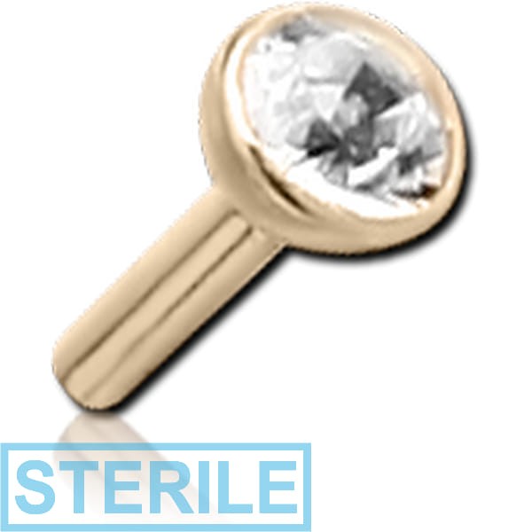 STERILE 14K GOLD BEZEL SET PREMIUM CRYSTAL JEWELLED PUSH FIT ATTACHMENT FOR BIOFLEX INTERNAL LABRET
