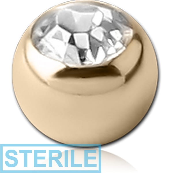 STERILE 14K GOLD PREMIUM CRYSTAL JEWELLED BALL FOR BALL CLOSURE RING