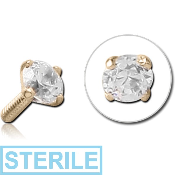STERILE 14K GOLD 2.5MM PRONG SET JEWELLED PUSH FIT ATTACHMENT FOR BIOFLEX INTERNAL LABRET