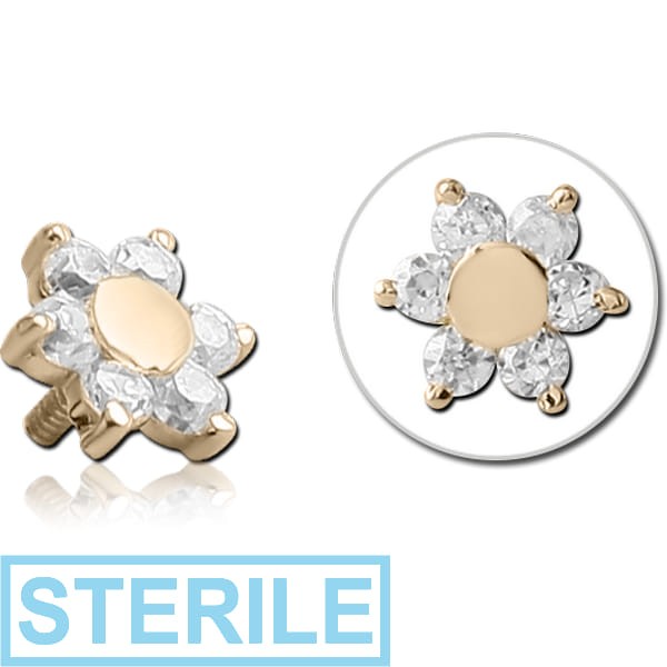 STERILE 14K GOLD FLOWER JEWELLED PUSH FIT ATTACHMENT FOR BIOFLEX INTERNAL LABRET