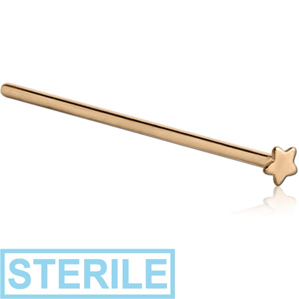 STERILE 14K GOLD STRAIGHT STAR NOSE STUD
