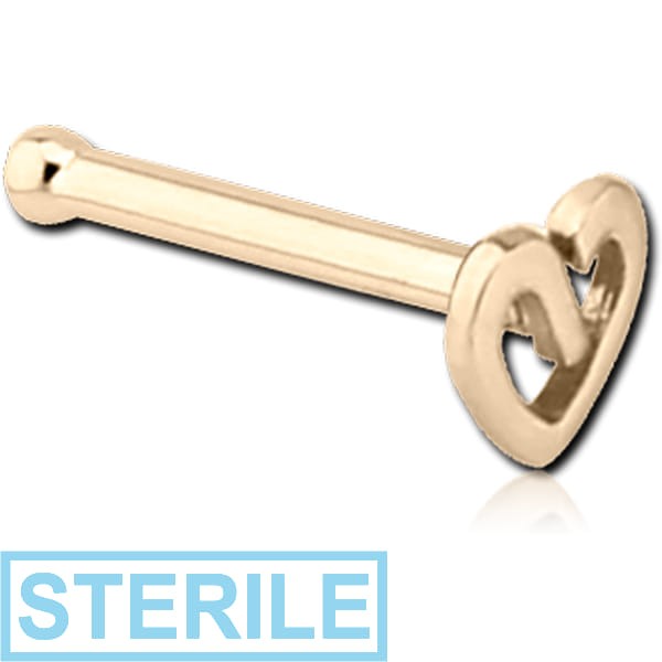 STERILE 14K GOLD NOSE BONE - HEART