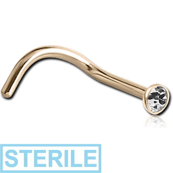 STERILE 14K GOLD 3MM BEZEL SET PREMIUM CRYSTAL JEWELLED STRAIGHT NOSE STUD