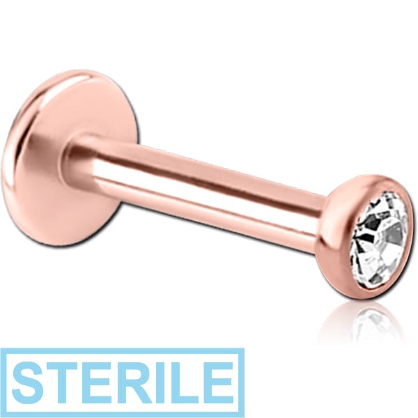STERILE 14K ROSE GOLD INTERNALLY THREADED BEZEL SET PREMIUM CRYSTAL JEWELLED MICRO LABRET