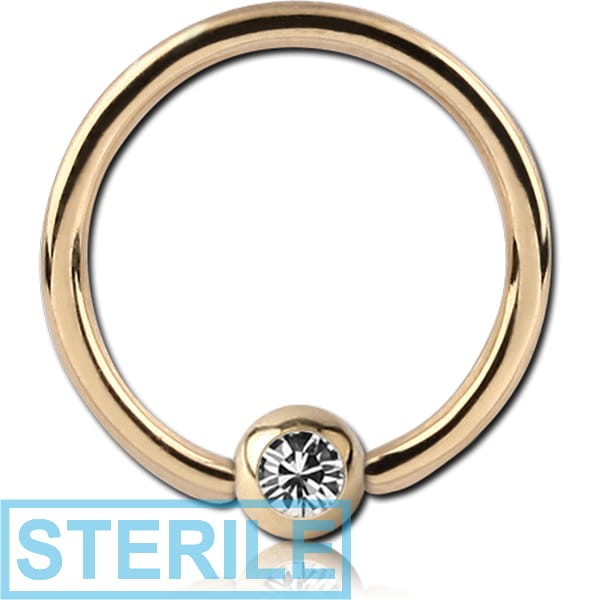 STERILE 18K GOLD PREMIUM CRYSTAL JEWELLED BALL CLOSURE RING
