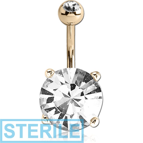 STERILE 18K GOLD ROUND PRONG SET 11MM CZ NAVEL BANANA WITH JEWELLED TOP BALL