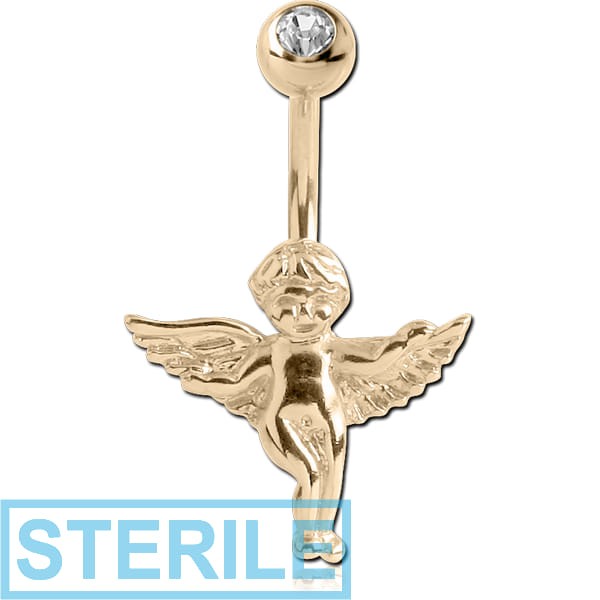 STERILE 18K GOLD CHERUB NAVEL BANANA WITH JEWELLED TOP BALL