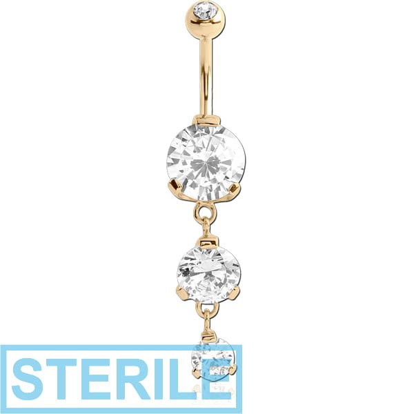STERILE 18K GOLD FANCY 16 CZ HEART NAVEL BANANA WITH JEWELLED TOP BALL