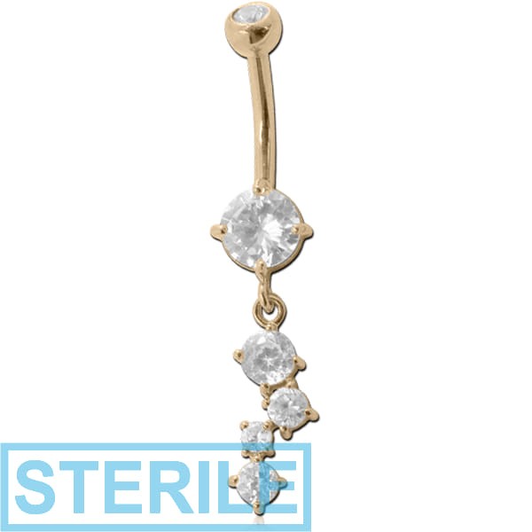 STERILE 18K GOLD DOUBLE JEWELLED NAVEL BANANA WITH CZ CHARM